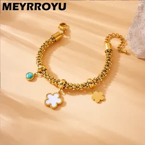 Bracelets de liaison Meyrroyu 316l en acier inoxydable Charms Bracelet Stars Moon Flower Pendendants Luxurious Fashion Bangle For Women Girls