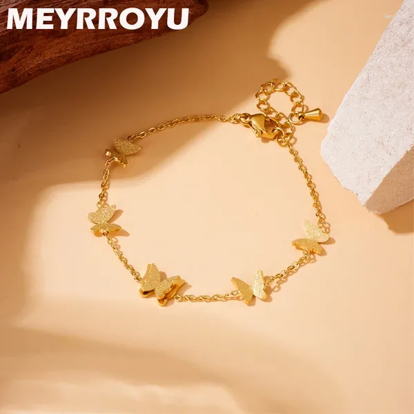 Bracelets de liaison Meyrroyu 316l Bracelet en acier inoxydable Fashion Gold Couleur Butterfly Hand Small Jewelry Bangle For Women Girls