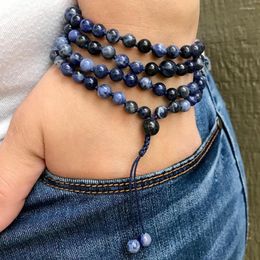 Linkarmbanden mg1480 blauwe sodalite108 Mala Knoteed ketting Dames 6 mm Brazilië Sodalite Yoga Bracelet Meditatie Boeddhistische sieraden