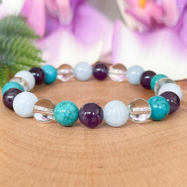 Link Bracelets MG1493 Piscis Zodiac Gemstone Pulsera turquesa Amethyst Aquamarine Clear Quartz Healing Crystals Jewely Honte de nacimiento