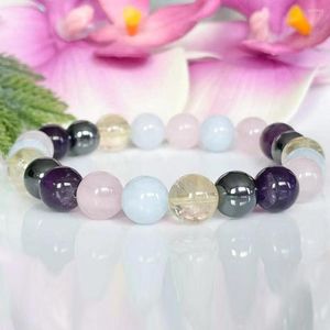 Linkarmbanden mg1539 Rose kwarts amethist mala armband hematiet aquamarine yoga pijnverlichting genezende kristallen die negatieve energie verwijderen