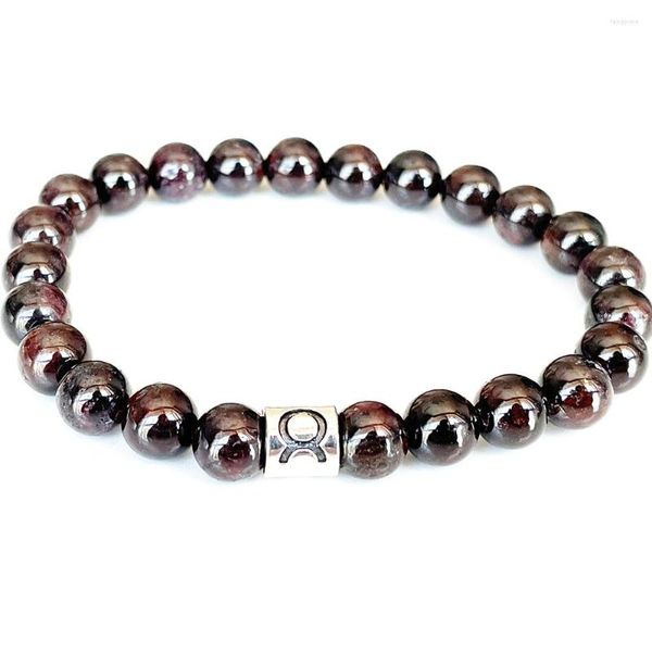 Pulseras de eslabones MG1663 Pulsera del zodiaco Tauro para mujer de moda 8 mm Tanzania Granate Energía Muñeca Mala Joyería de piedras preciosas naturales hechas a mano