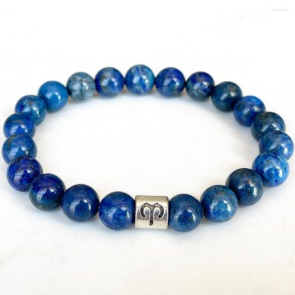 Pulseras de eslabones MG1669 Aries Zodiac Pulsera para mujer 8 mm Afganistán Lapis Lazuli Energía Muñeca Mala Natural Joyería de piedras preciosas hechas a mano