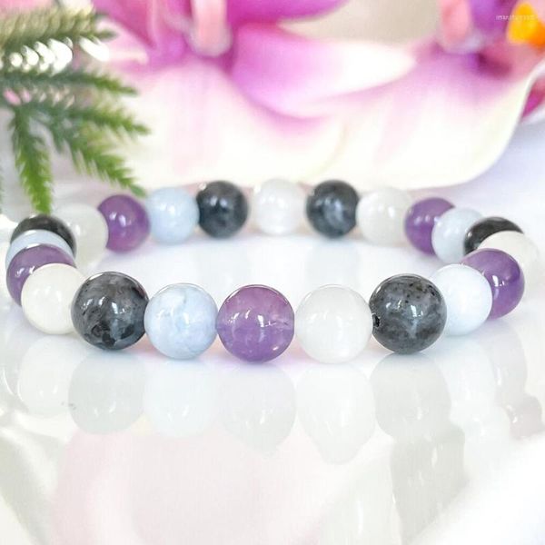 Lien Bracelets MG1781 Aquarius Zodiac Gemstone Mix Bracelet Moonstone Aigue-marine Labradorite Améthyste Cristaux de guérison Bijoux en perles