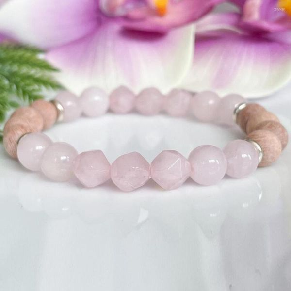 Lien Bracelets MG1796 8 MM Naturel Madagascar Rose Quartz Palissandre Perlé Bracelet Mode Femmes Diffuseur D'huile Essentielle