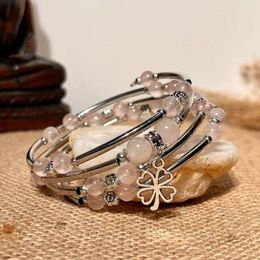 Bracelets à maillons MG2035-4 Design Bracelet en acier inoxydable avec pierres précieuses Mode Femmes Trèfle Charme Rose Quartz Cornaline Bracelet En Gros