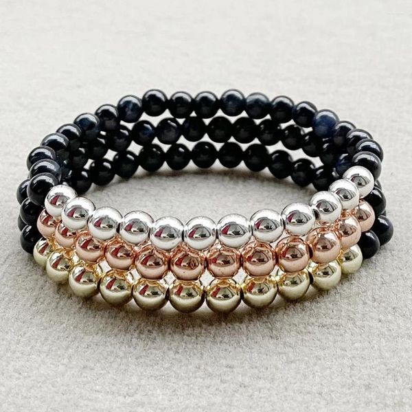 Bracelets à maillons MG2046 Design naturel 6 MM A Grade noir oeil de tigre pierre Bracelet perles de cuivre femmes énergie Yoga poignet Mala