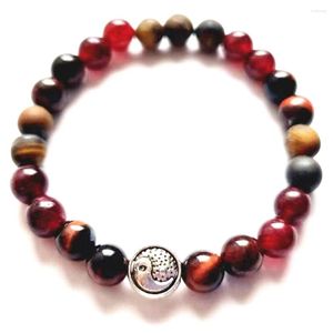 Link Armbanden MG2087 6 mm Red Tiger Eye Garnet Agaat Gemengde edelsteen Bracelet Design Yinyang Charmenergy Protection Pols Mala