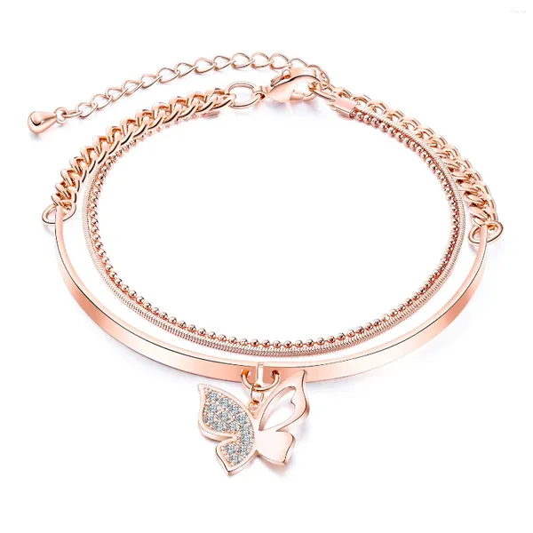 Bracelets à maillons avec nœud micro-incrusté pour femme, style coréen, doux, cent avec copines, Double couche, plaqué or Rose, à la mode