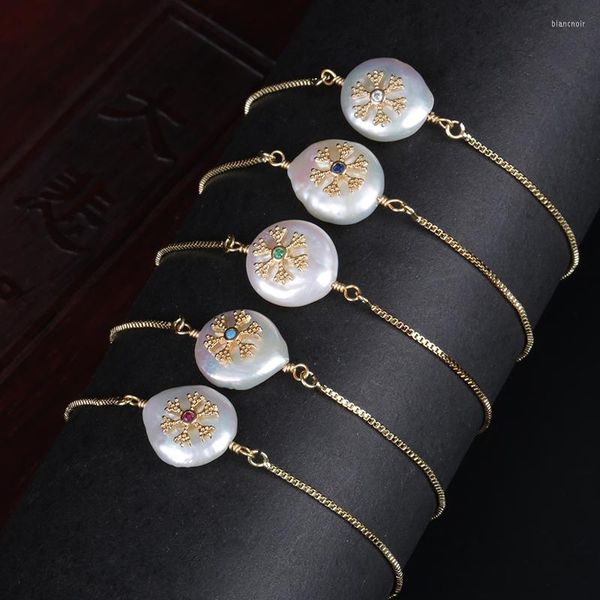 Lien Bracelets Micro Pavé Cz Minuscule Neige Flocon De Neige Charme Perle D'eau Douce Perle Charmes Délicat Pour Les Femmes De Mariage Cadeau D'anniversaire