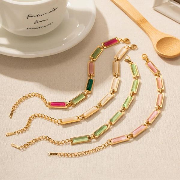 Bracelets à maillons Minar en acier titane plaqué or 18 carats PVD multicolore rectangle opale brin de perles pour femmes accessoires décontractés