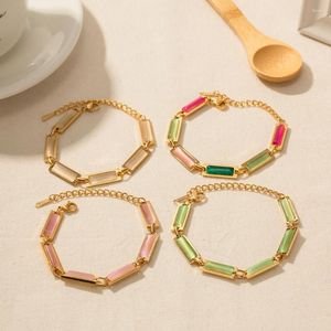Bracelets à maillons Minar Vente en gros en or 18 carats plaqué PVD en acier titane multicolore rectangle opale brin de perles pour femmes accessoires quotidiens