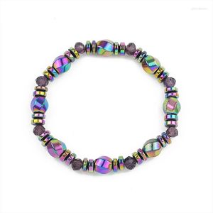 Bracelets à maillons couleur mélangée Bracelet fait main perles de cristal violet polygonal hématite naturelle bijoux de mode d'été pour la fête