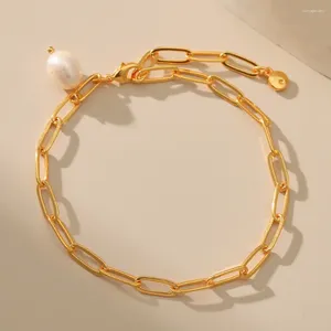 Link Armbanden MKOPSZ Trend Goud Kleur Metalen Paperclip Ketting Imitatie Parel Hanger Voor Vrouwen Mode-sieraden Verjaardagsfeestje Geschenken