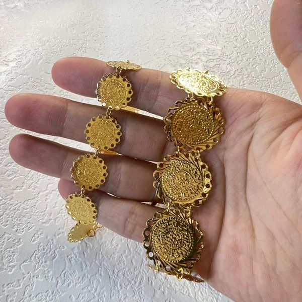 Pulseras de eslabones Joyería de luna Pulsera de monedas de color dorado para moneda de dinero Brazalete árabe de Oriente Medio unisex