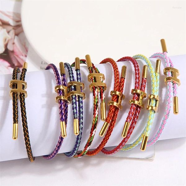 Link Bracelets Fashion Multicolor Cord Fashion Simple Men's y mujer Pulsera de doble capa encerrable de acero inoxidable ajustable