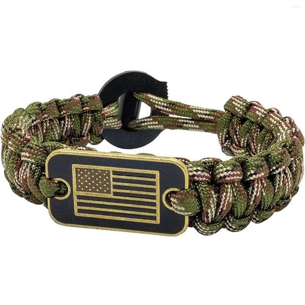 Link Bracelets MultiFunction Outdoor Survival Hommes Femmes Réglable Tressé Paracord Nylon Corde Drapeau Américain Bracelet Camping