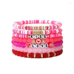 Bracelets à liaison multicouche à la lettre de coeur rose doux Sweet Polyant Polymer Argile Bracelet élastique pour les femmes Fashion Fashion Perge