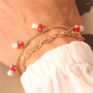 Bracelets à maillons en forme de champignon pour femmes, style bohémien, Double chaîne, mode Joker, breloque ample, bijoux cadeau féminin