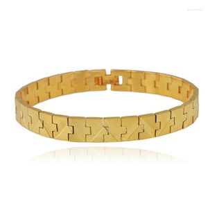 Link Armbanden MxGxFam 17.5 Cm X 9 Mm Horloge Armband Mannen Sieraden Puur Goud Kleur 24 K Euro Mode