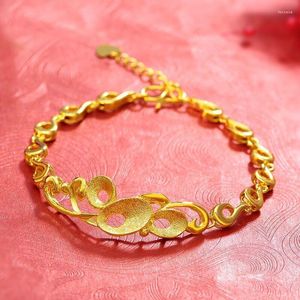 Pulseras de eslabones MxGxFam (18 Cm 3) Pulsera con patrones de flores generosas para mujeres elegantes Joyería de boda Color oro puro de 24 K de XP