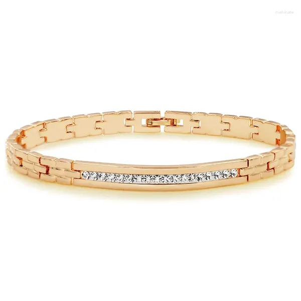 Pulseras de eslabones MxGxFam (19,5 cm x 6 mm) Pulsera de reloj con diamantes de imitación chapada en oro de 18 K para mujeres y hombres Joyería de moda de buena calidad