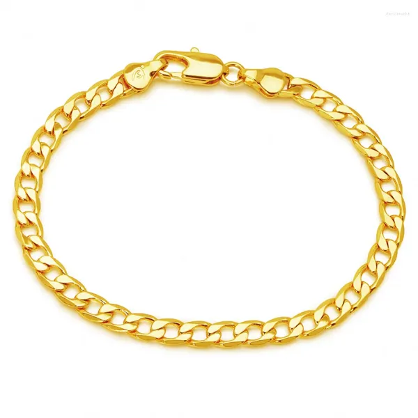 Bracelets à maillons MxGxFam (19 Cm X 5 Mm) 1:1 couleur or jaune 24 K Figaro pour hommes et femmes, bijoux à la mode