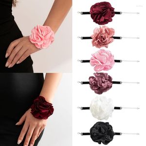 Link Armbanden N1HE Rose Bloem Armband Pols Ketting Voor Bruiloft Prom Party Fluwelen Hand Polsband Decor Gift