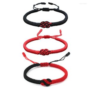 Lien Bracelets Style National Chanceux Rouge Noir Chaîne Bracelet Amoureux À La Main Tressé Concentrique Noeud Charme Pour Femmes Hommes Bijoux Cadeau