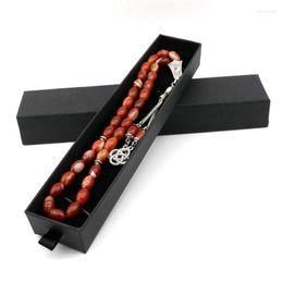 Lien Bracelets Agate Naturelle 33 Perles Rouge Islamique Tasbih Bracelet Créatif Accessoires Musulmans Tesbih Liusu Bijoux Pour Hommes Misbah Coffret Cadeau