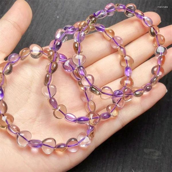 Link Bracelets Amethyst Natural Whith Citrine Heart Bracelet Reiki Gemstone Fashion Jewelry Fengshui Healing Regalo de energía de la suerte 1 PCS