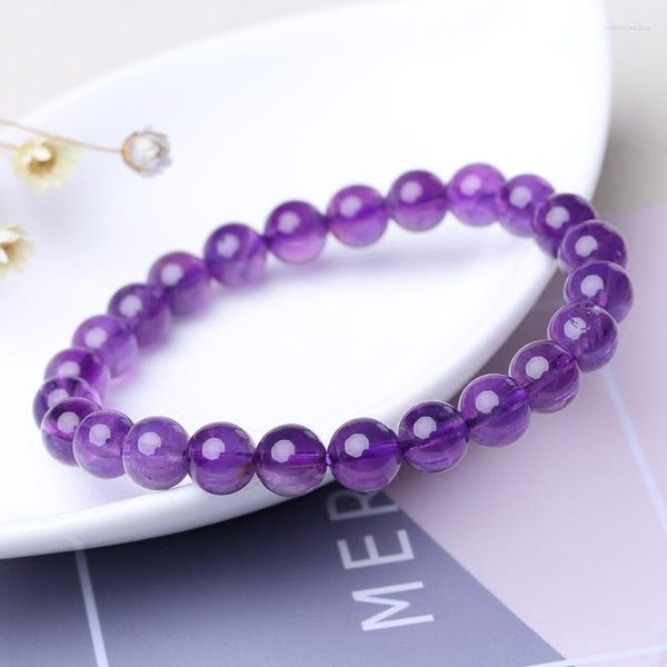 Lien Bracelets Naturel Améthystes Bracelet Femmes Hommes Violet Foncé Pierre Perlé Couple Brazalete Cadeaux Pour Amoureux Bijoux En Gros