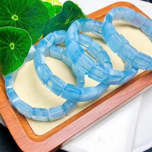 Pulseras de eslabones Brazalete de aguamarina natural Cristal con cuentas azules Mujeres Exquisitos regalos de Navidad Piedra curativa 14x13 mm