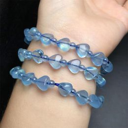 Bracelets à maillons en forme de cœur, aigue-marine naturelle, pierres précieuses Reiki, bijoux à la mode, Fengshui, guérison, cadeau d'énergie porte-bonheur pour femmes, 1 pièce