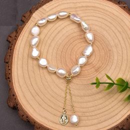 Braccialetti di collegamento Braccialetto di perle d'acqua dolce barocco naturale Braccialetto femminile del regalo della festa nuziale Gioielli fatti a mano di lusso di moda femminile