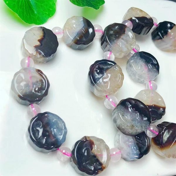 Bracelets à maillons en obsidienne noire naturelle, perle de Quartz en cristal, pierre précieuse de guérison Reiki, bijoux à la mode, cadeau, 1 pièce, 16mm