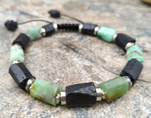 Link Armbanden Natuurlijke zwarte toermalijn Stone Green Jades kralen verstelbare armband M0103