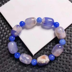 Link Armbanden Natural Blue Flower Agate emmer Braad Bracelet Women Mooi kleurrijke kristalenergie genezende mode Gemstone sieraden