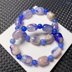 Bracelets de liaison Bracelet de perle de seau de fleur bleu naturel pour les femmes Men de guérison Consultes Perles de pierre Stone Gemstone Strands Bijoux 1PCS