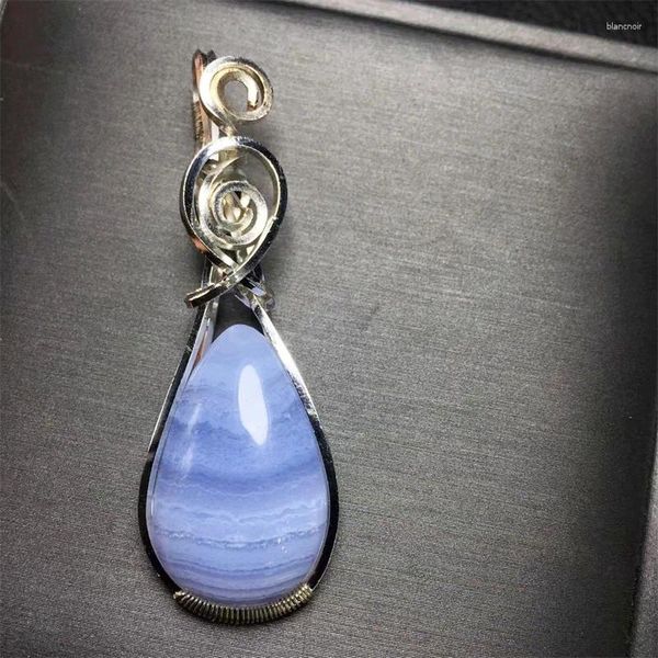 Pulseras de enlace Ágata de encaje azul natural Alambre de cobre Envuelto Colgante de lágrima Hecho a mano Mujeres Curación Cristal de piedras preciosas para los amantes Novia