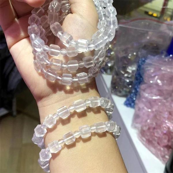 Pulseras de eslabones, pulsera de cubo de cuarzo transparente Natural, cristal hecho a mano para mujer, joyería elástica, brazalete de moda, regalo de cumpleaños, 1 Uds.