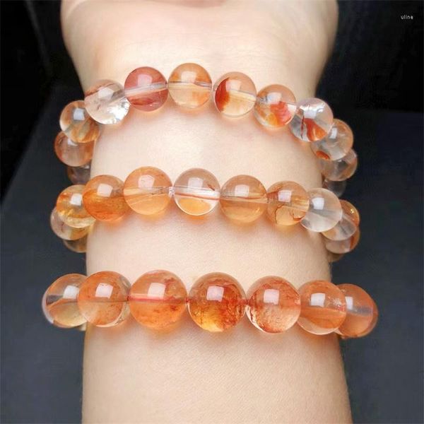 Bracelets à maillons Quartz de feu naturel hématoïde pierre de soleil Bracelet perle ronde cristal Reiki pierre de guérison bijoux de mode cadeau 1 pièces