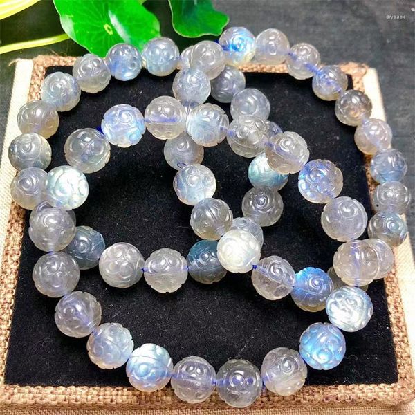 Pulseras de eslabones Natural Gris Luna Piedra Mosaico Pulsera de cuentas Curación Hecha a mano Joyería de las mujeres Brazalete elástico Niños Regalo de cumpleaños 1 unids