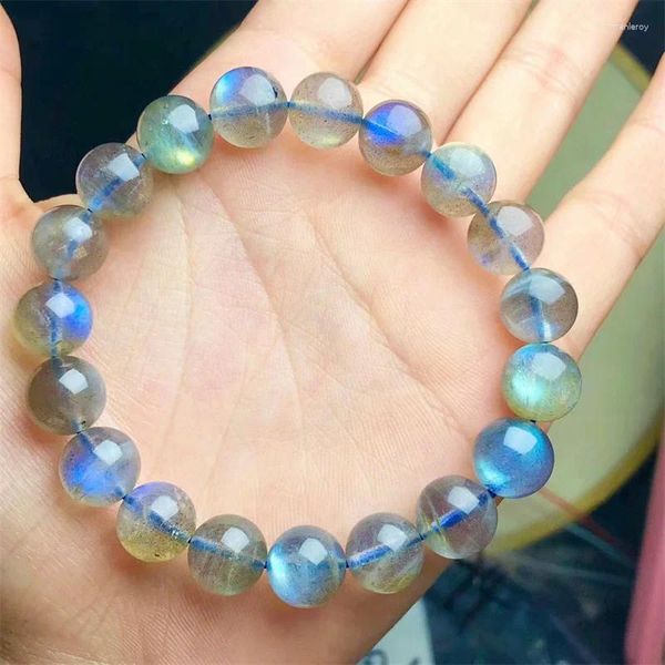 Pulseras de eslabones Pulsera de piedra lunar gris natural Mujeres Hombres Fashon Luz azul Flash Labradorita Strand Energy Braceler Novio 1 unids