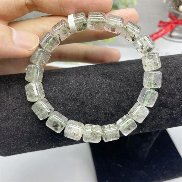 Bracelets à maillons en Mica vert naturel, perle de Quartz en cristal, pierre précieuse de guérison Reiki, bijoux à la mode, cadeau, 1 pièce, 9x9mm