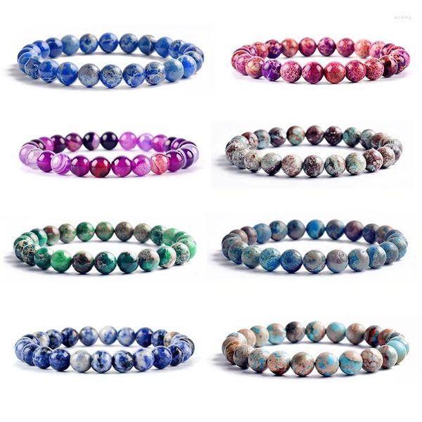 Bracelets à maillons en pierre de jaspe impériale naturelle, perles rondes, sédiments de mer, bijoux élastiques faits à la main pour femmes, vente en gros