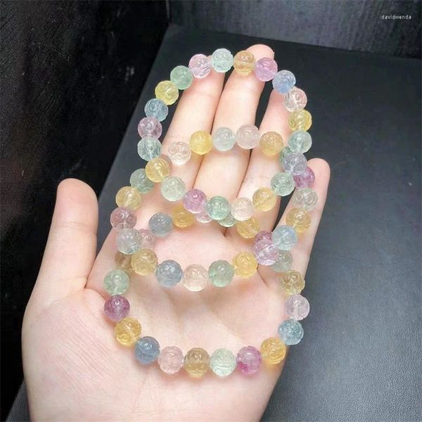 Pulseras de eslabones Pulsera de cuentas de mosaico de fluorita de macarrón natural Curación Joyería hecha a mano para mujeres Brazalete elástico Regalo de cumpleaños para niños 1 pieza