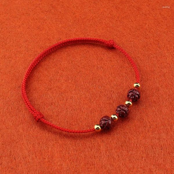 Bracelets à maillons en Lotus cinabre violet naturel, corde rouge faite à la main, porte-bonheur pour femmes et hommes, Hetian Jade Fu, taille réglable, goutte