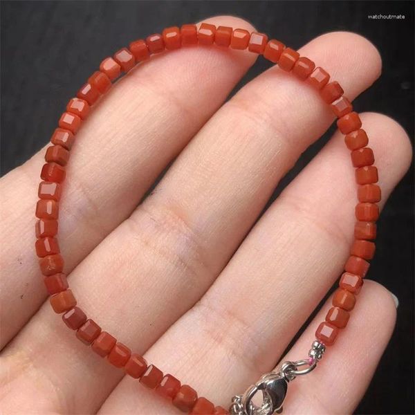 Pulseras de enlace Pulsera de cubo de color rojo natural Mujeres hechas a mano Gemstone Gemstone Strand Strand Amantes de la novia Joya de joyas 1 PCS