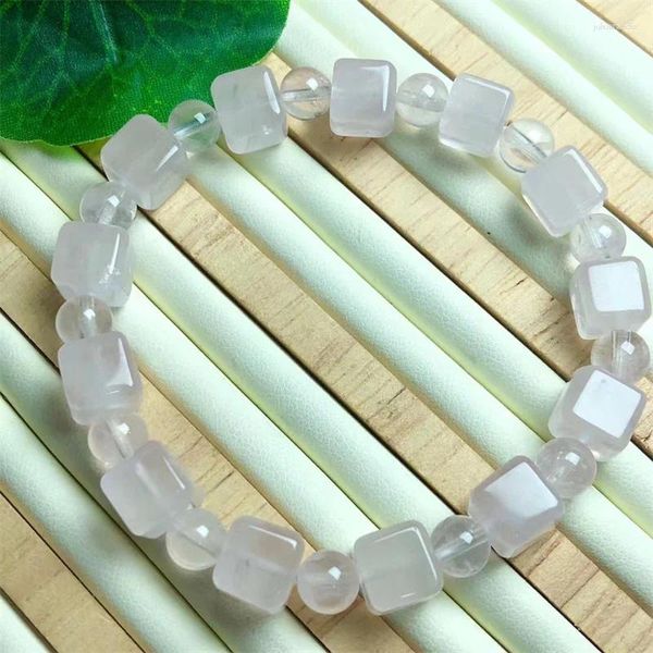 Bracelets à maillons Naturel Rose Quartz Cube Bracelet Chaîne Charmes Strand Femmes Hommes Exquis Bijoux Cadeau Guérison Cristal Énergie 1 pcs 8 MM